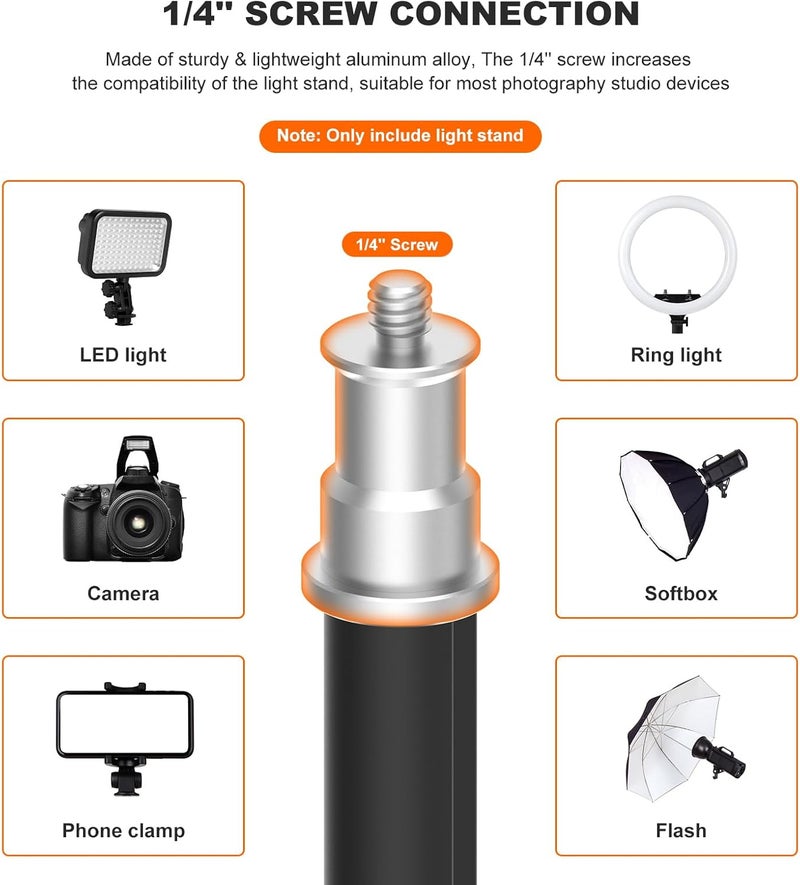 COMAN Extendable 6.23ft Light Stand, Adjustable Aluminum Tripod with 1/4" Screw - Portable, Reverse Folding Studio Lighting Stand for Strobe, Camera, Flash - Image 2